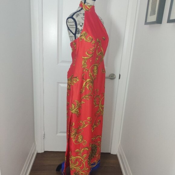Marciano Red Halter Maxi Dress with Gold Accents | Wedding Guest | Size 10 - Picture 2 of 11